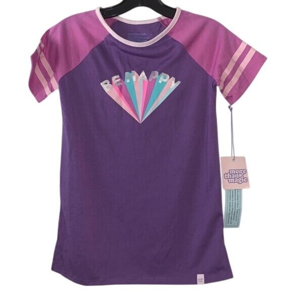 More Than Magic Girls Purple & Pink "Be Happy" Graphic Pajama Top Size 10 Polyes - Picture 1 of 5